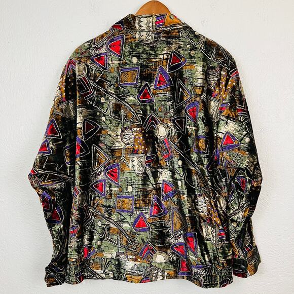 Vintage 80s KoCal Full Zip Velvet Metallic Jacket Abstract Art Print Mobwife XL - Picture 2 of 4